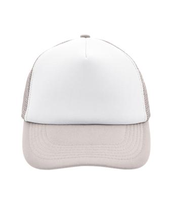 Unisex 5 Panel Polyester Mesh Cap Wit/lichtgrijs 7622
