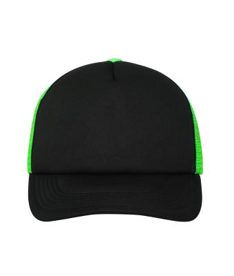 Unisex 5 Panel Polyester Mesh Cap Zwart/neon-groen 7622
