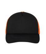 Unisex 5 Panel Polyester Mesh Cap Zwart/neon-oranje 7622