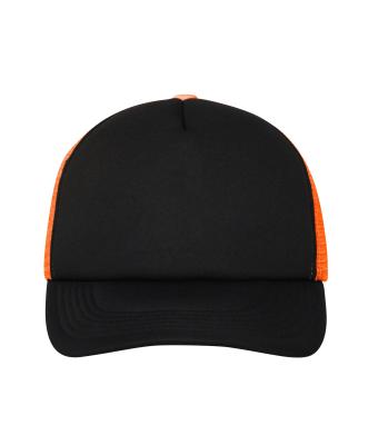 Unisex 5 Panel Polyester Mesh Cap Zwart/neon-oranje 7622