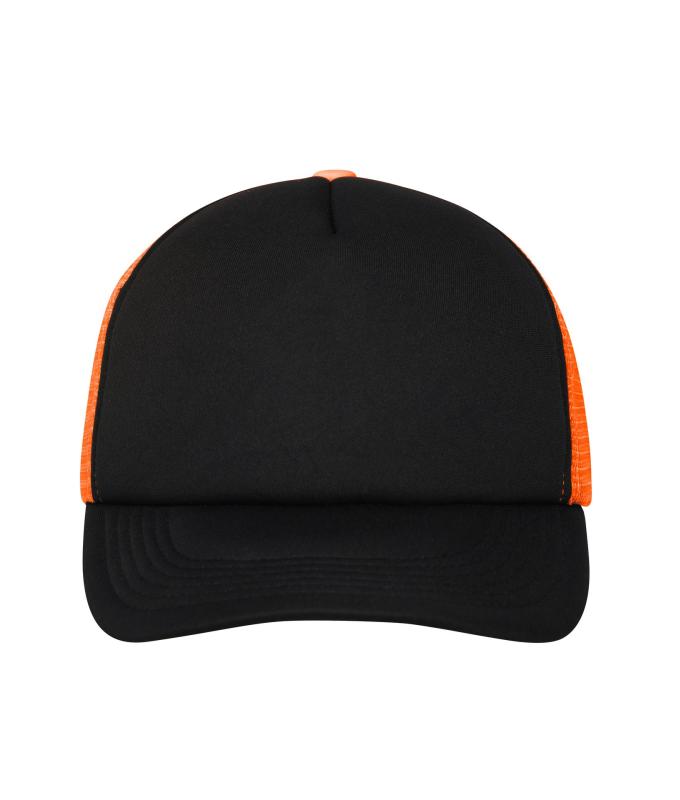 Unisex 5 Panel Polyester Mesh Cap Zwart/neon-oranje 7622