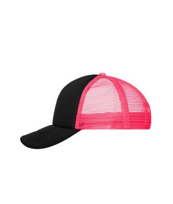 Unisex 5 Panel Polyester Mesh Cap Zwart/neon-roze 7622