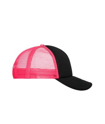 Unisex 5 Panel Polyester Mesh Cap Zwart/neon-roze 7622