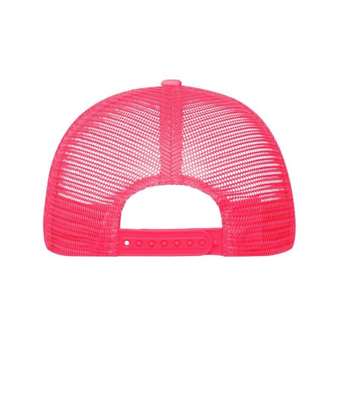 Unisex 5 Panel Polyester Mesh Cap Zwart/neon-roze 7622
