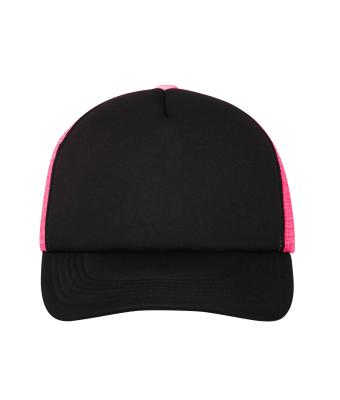 Unisex 5 Panel Polyester Mesh Cap Zwart/neon-roze 7622