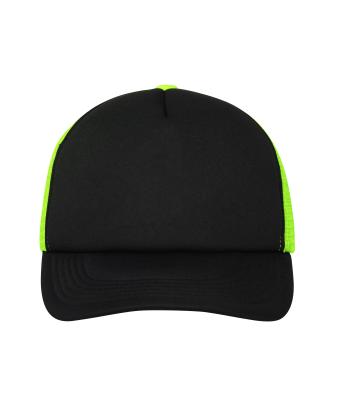Unisex 5 Panel Polyester Mesh Cap Zwart/neon-geel 7622