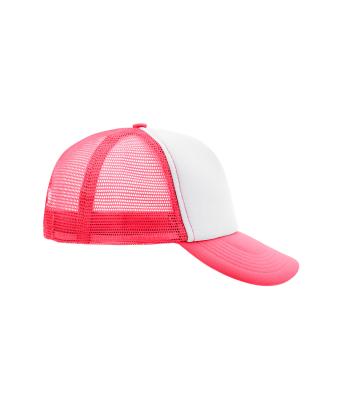 Unisexe Casquette trucker 5 panneaux Blanc/rose-fluo 7622