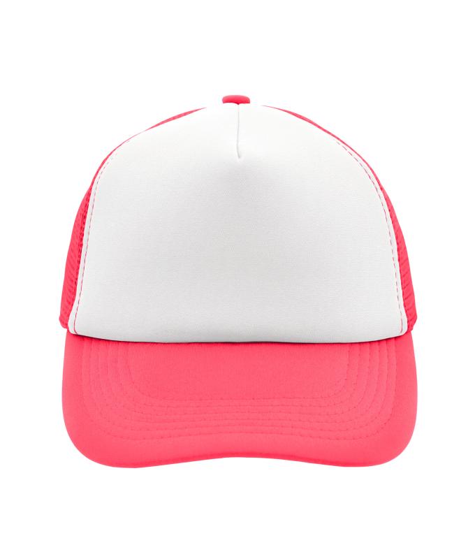 Unisexe Casquette trucker 5 panneaux Blanc/rose-fluo 7622