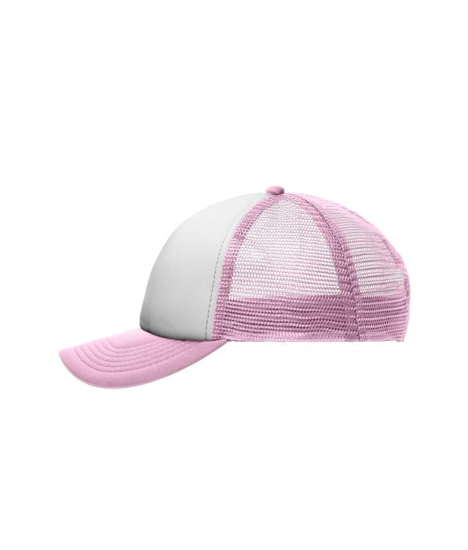 Kinder 5 Panel Polyester Mesh Cap for Kids White/baby-pink 7623