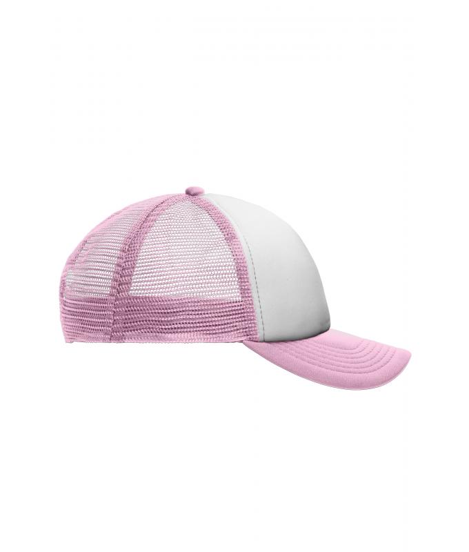 Kinder 5 Panel Polyester Mesh Cap for Kids White/baby-pink 7623