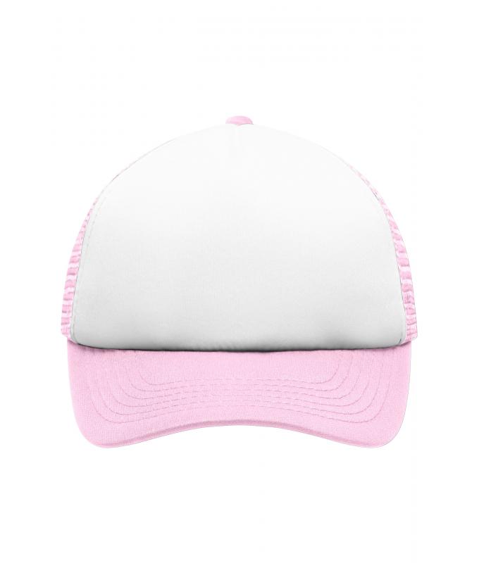 Kinder 5 Panel Polyester Mesh Cap for Kids White/baby-pink 7623