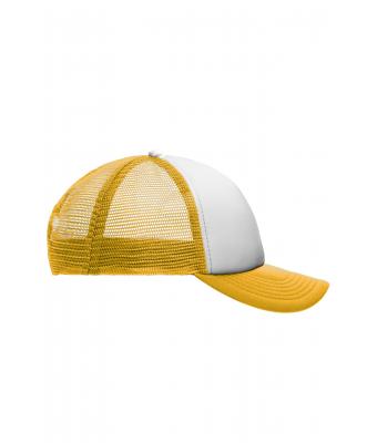 Kids 5 Panel Polyester Mesh Cap for Kids White/gold-yellow 7623