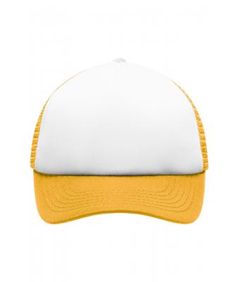 Kids 5 Panel Polyester Mesh Cap for Kids White/gold-yellow 7623