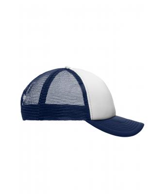 Kinderen 5 Panel Polyester Mesh Cap for Kids Wit/navy 7623