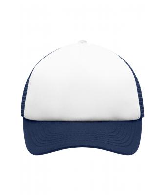 Kinderen 5 Panel Polyester Mesh Cap for Kids Wit/navy 7623