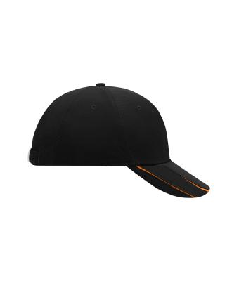 Unisexe Casquette 6 panneaux coton brossé lourd Noir/orange 7679