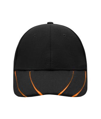 Unisexe Casquette 6 panneaux coton brossé lourd Noir/orange 7679