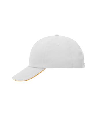Unisex 6 Panel Raver Sandwich Cap Wit/oranje 7691