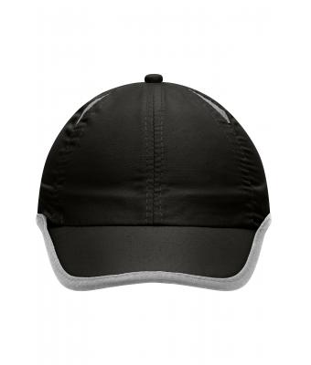 Unisex 6 Panel Micro-Edge Sports Cap Zwart/lichtgrijs 7708