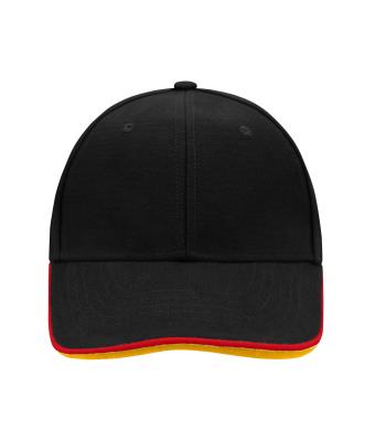 Unisex 6 Panel Double Sandwich Cap Black/red/gold-yellow 7724