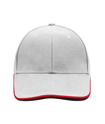 Unisex 6 Panel Double Sandwich Cap Light-grey/red/black 7724
