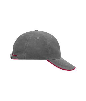 Unisex 6 Panel Double Sandwich Cap Dark-grey/red/white 7724