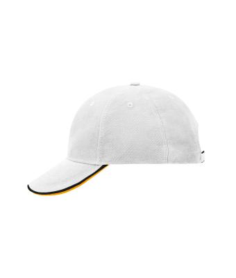 Unisex 6 Panel Double Sandwich Cap White/black/gold-yellow 7724