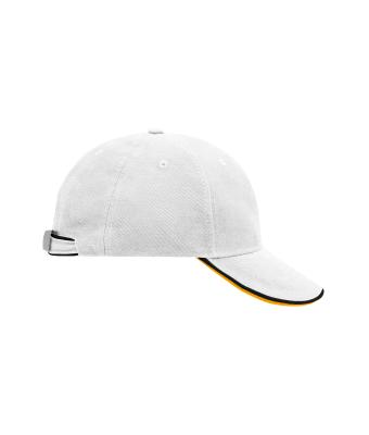 Unisex 6 Panel Double Sandwich Cap White/black/gold-yellow 7724