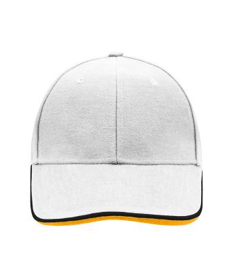 Unisex 6 Panel Double Sandwich Cap White/black/gold-yellow 7724
