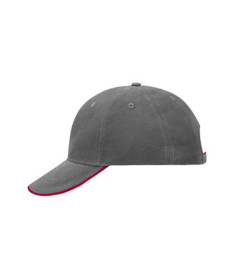 Unisex 6 Panel Double Sandwich Cap Dark-grey/red/white 7724