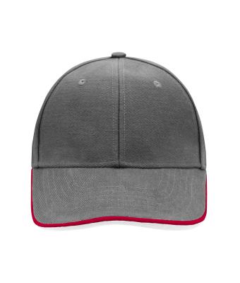 Unisex 6 Panel Double Sandwich Cap Dark-grey/red/white 7724