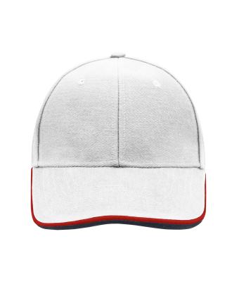 Unisex 6 Panel Double Sandwich Cap White/red/navy 7724