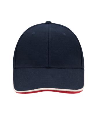 Unisexe Casquette 6 panneaux sandwich coton brossé lourd Marine/blanc/rouge 7724