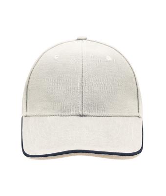 Unisexe Casquette 6 panneaux sandwich coton brossé lourd écru/marine/beige-foncé 7724
