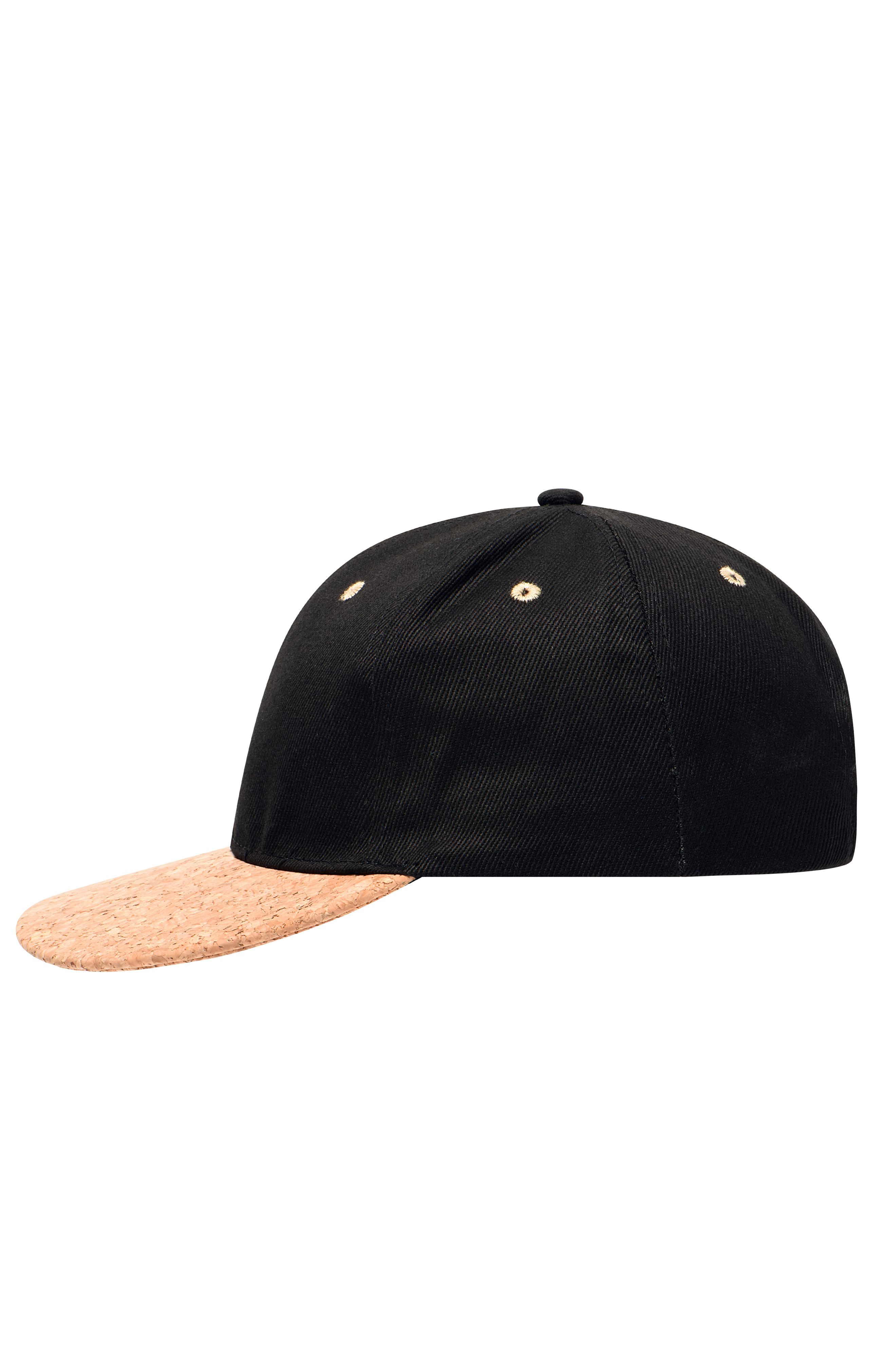 Unisex 6 Panel Cork Flat Peak Cap Black/naturalDaiber