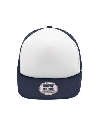 Unisex 5 Panel Flat Peak Cap White/navy 8547