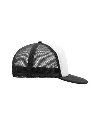 Unisex 5 Panel Flat Peak Cap Wit/zwart 8547