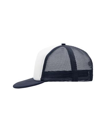 Unisex 5 Panel Flat Peak Cap Wit/navy 8547