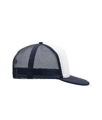 Unisex 5 Panel Flat Peak Cap Wit/navy 8547