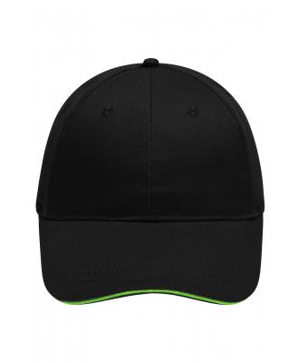 Unisex 6 Panel Brushed Sandwich Cap Black/lime-green 8554