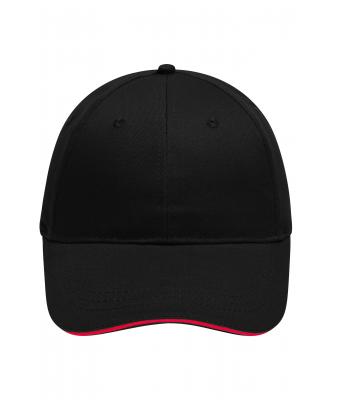 Unisex 6 Panel Brushed Sandwich Cap Black/red 8554