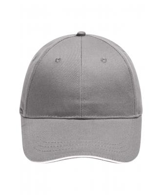 Unisex 6 Panel Brushed Sandwich Cap Light-grey/white 8554