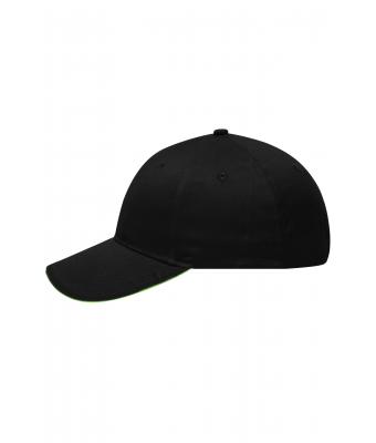 Unisex 6 Panel Brushed Sandwich Cap Black/lime-green 8554