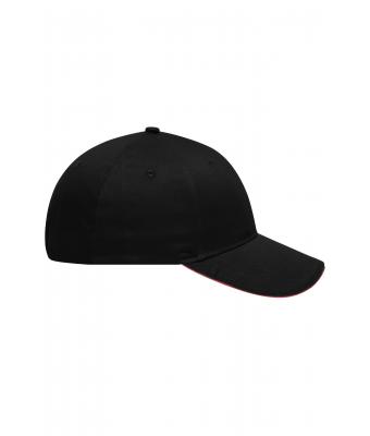 Unisex 6 Panel Brushed Sandwich Cap Black/red 8554