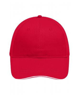 Unisexe Casquette sandwich brossée 6 panneaux Rouge/blanc 8554