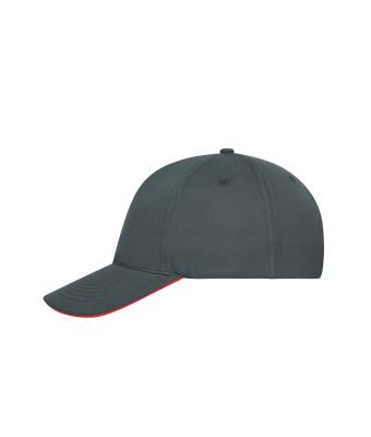 Unisex 5 Panel Sandwich Cap Bio Cotton Grafiet/rood 10232