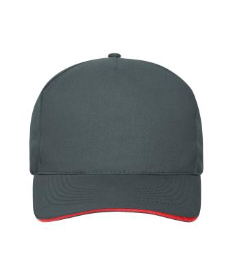 Unisex 5 Panel Sandwich Cap Bio Cotton Grafiet/rood 10232