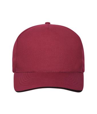 Unisex 5 Panel Sandwich Cap Bio Cotton Dieprood/zwart 10232