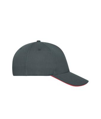 Unisex 5 Panel Sandwich Cap Cotton Grafiet/rood 10232