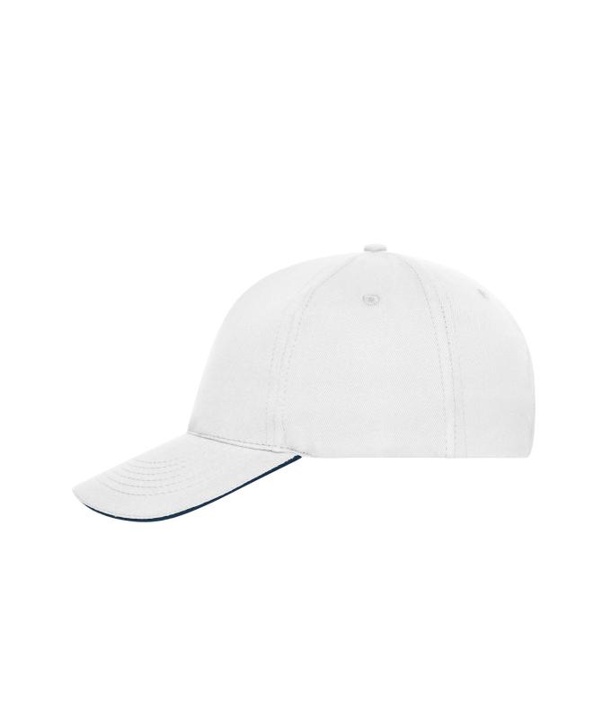 Unisex 5 Panel Sandwich Cap White/navy 10232
